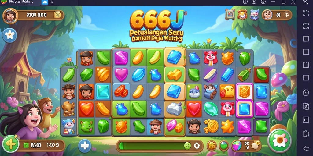 Screenshot gameplay 666J menampilkan aksi seru Match-3.