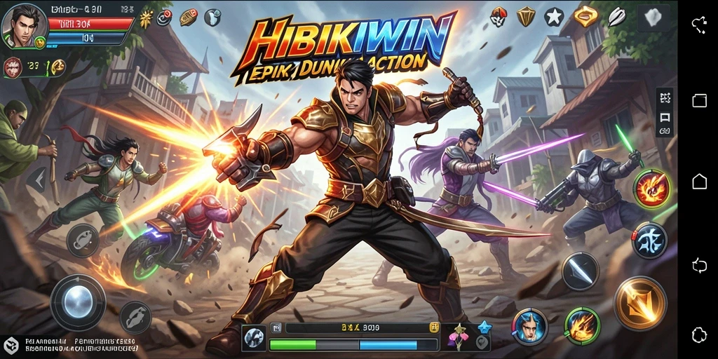 Tangkapan layar gameplay HIBIKIWIN menampilkan aksi pertempuran yang mendebarkan.