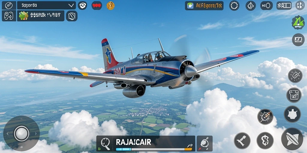 Tangkapan layar gameplay RAJACAIR dengan penerbangan yang dramatis.