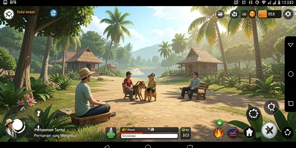 Tangkapan layar gameplay RP8 dengan suasana ceria dan interaktif.